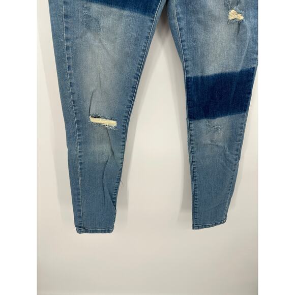 Stradivarius Blue Denim Patchwork Distressed Skinny Jeans Women's Size 6 - Picture 3 of 7